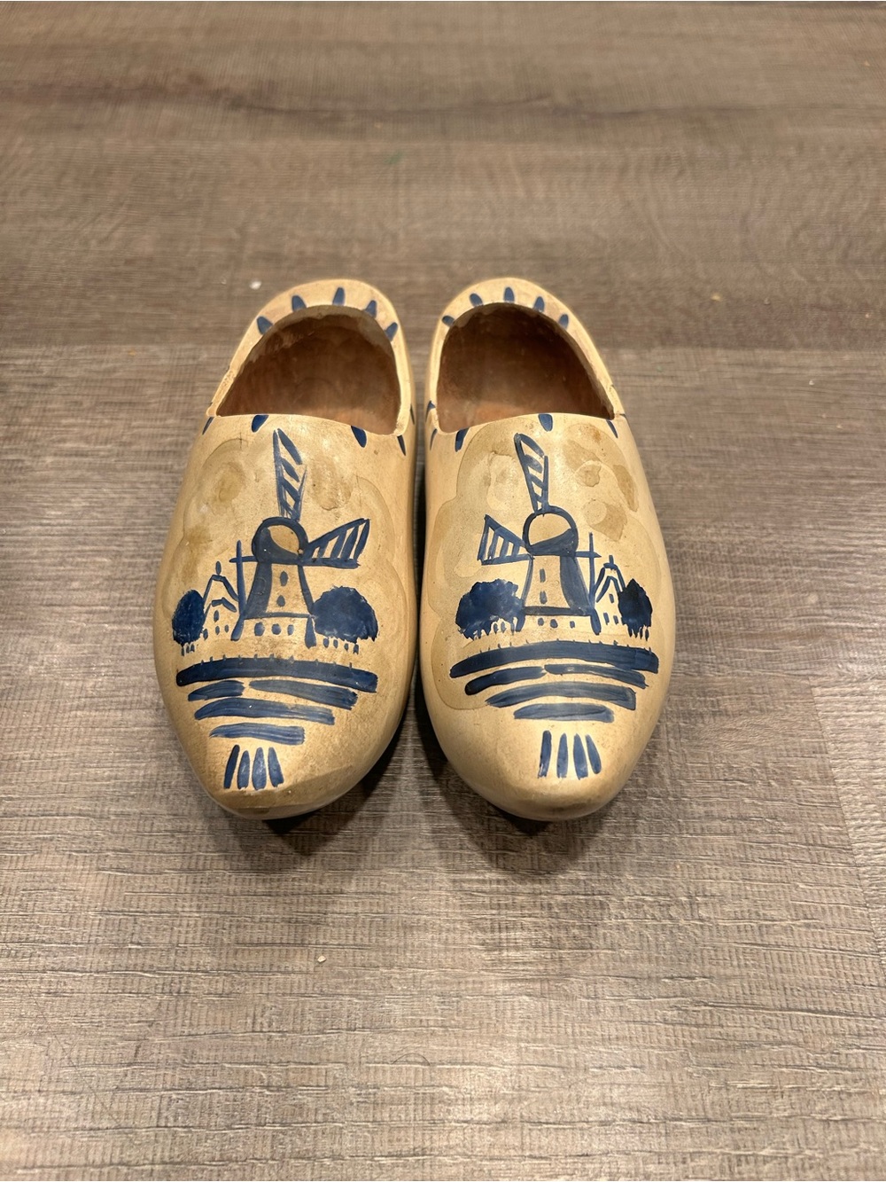 Vintage Dutch Wooden Clogs Hand-Painted Windmills